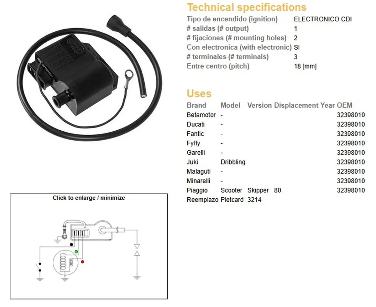 DZE cívka FANTIC/MALAGUTI/MINARELLI/PIAGGIO/BETAMOTOR (32398010) (DZE cívka FANTIC/MALAGUTI/MINARELLI/PIAGGIO/BETAMOTOR (32398010))
