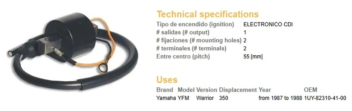DZE zapalovací cívka YAMAHA YFM 350 WARRIOR 87-88 (OEM-1UY-82310-41-00) (DZE zapalovací cívka YAMAHA YFM 350 WARRIOR 87-88 (OEM-1UY-82310-41-00))