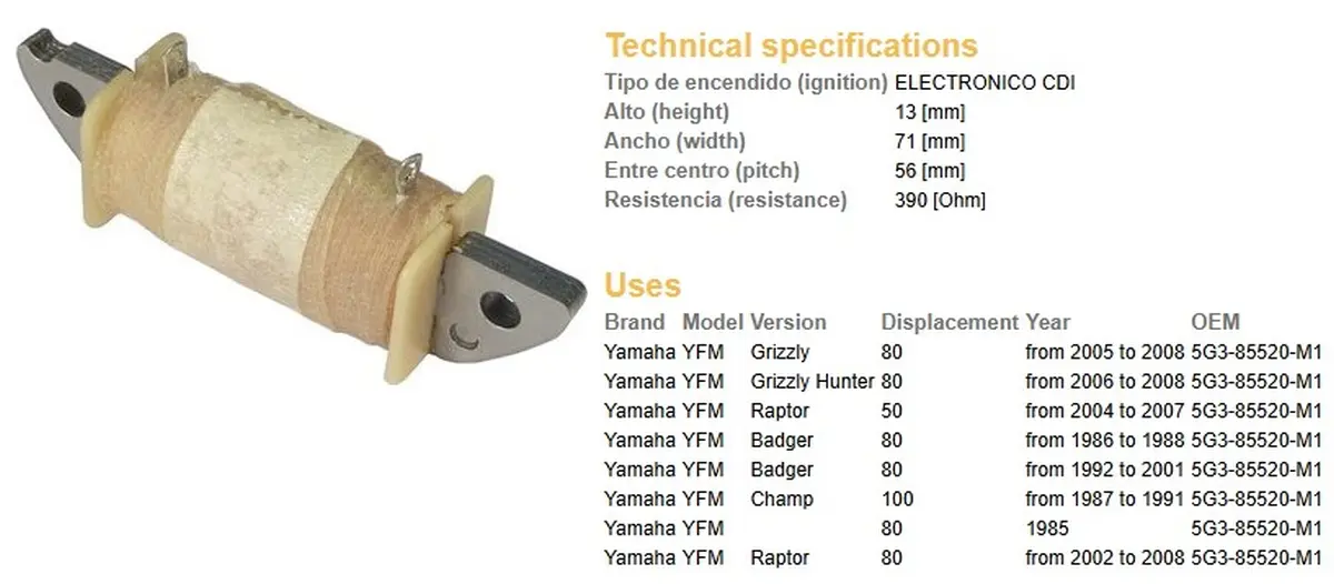 DZE cívka vinutí YAMAHA YFM 50 RAPTOR '04-'07; YFM 80 RAPTOR '02-'08; YFM 80 GRIZZLY '05-'08 (OEM: 5G3-85520-M1) (DZE cívka vinutí YAMAHA YFM 50)