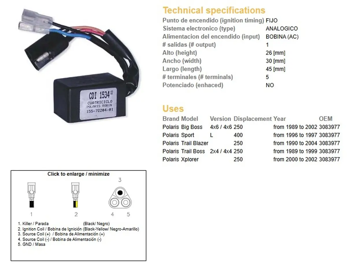 DZE jednotka zapalování CDI POLARIS 250 89-04, 400 SPORT 96-97 (DZE jednotka zapalování CDI POLARIS 250 89-04, 400 SPORT 96-97)