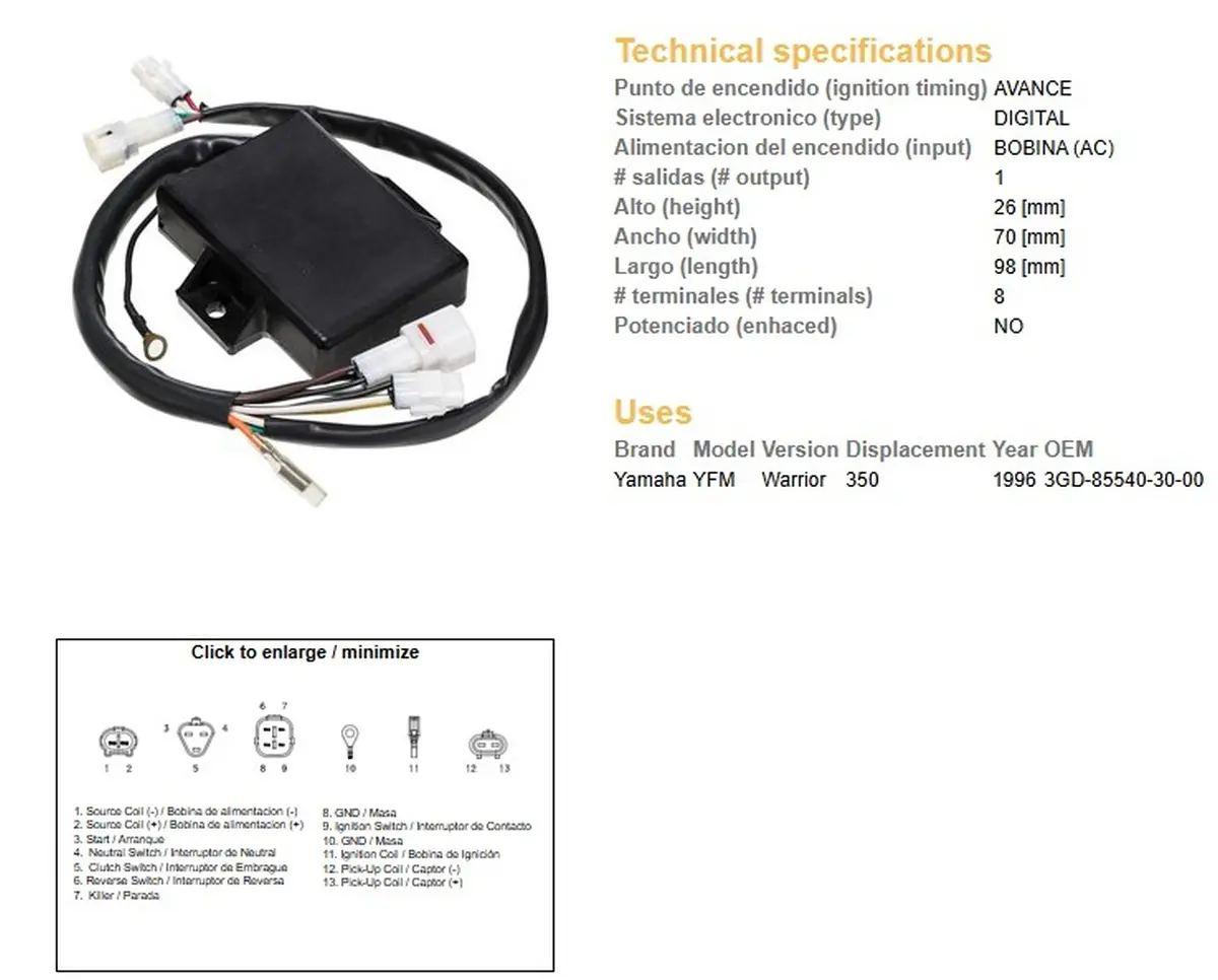 DZE jednotka zapalování CDI YAMAHA YFM 350 WARRIOR 96 (OEM-3GD-85540-30-00) ( )