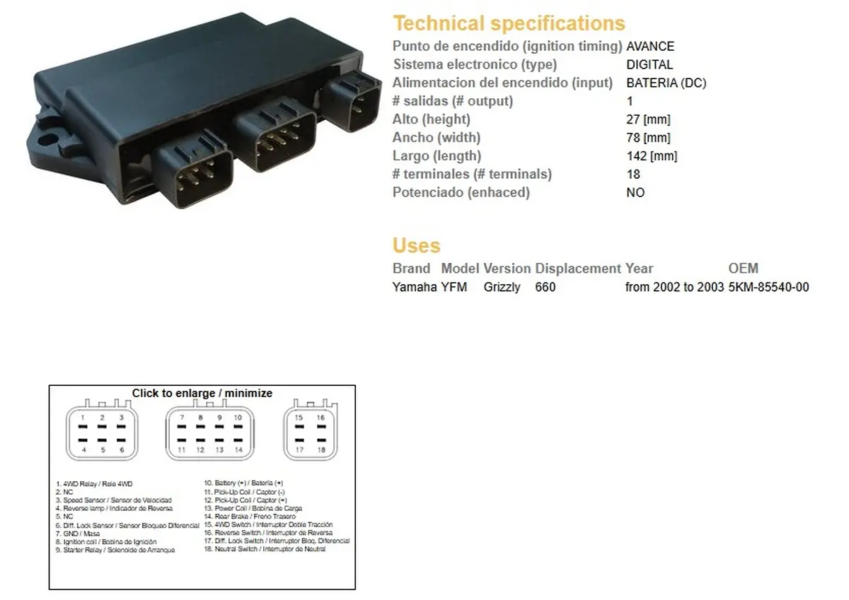 DZE jednotka zapalování CDI YAMAHA YFM 660 GRIZZLY 02-03 (OEM:5KM-85540-00) ( )