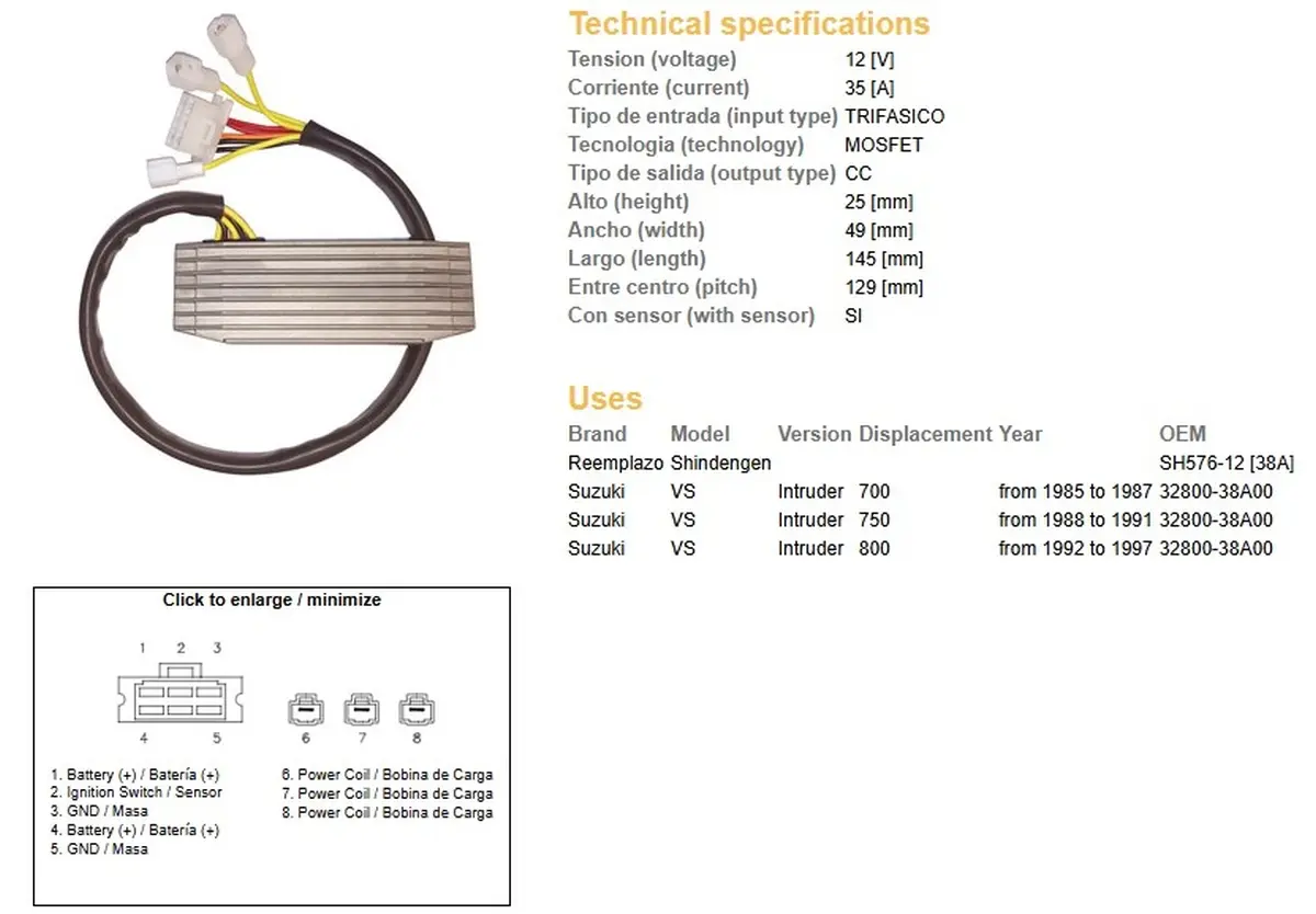 DZE regulátor napětí SUZUKI VS 700 INTRUDER 85-87; VS 750 INTRUDER 88-91; SUZUKI VS 800 92-97 (32800-38A00) (ESR752) (DZE regulátor napětí SUZUKI VS)