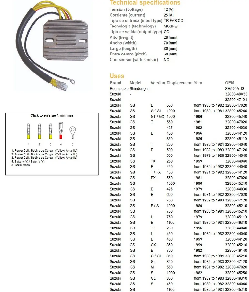 DZE regulátor napětí SUZUKI GS 250/400/450/550/650/750/1000; GSX 400/750/1000/1100 (ESR100,ESR090) (DZE regulátor napětí SUZUKI GS)