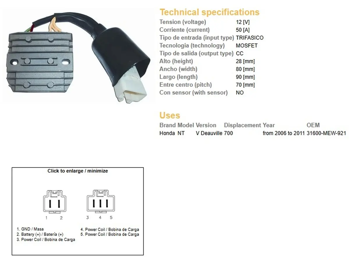 DZE regulátor napětí HONDA NT 700V DEAUVILLE 06-11 (31600-MEW-921) MOSFET (50A) ( )