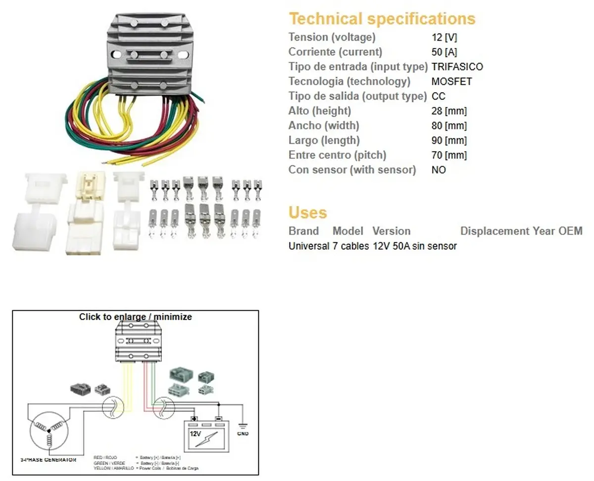 DZE regulátor napětí univerzální MOSFET (50A) 7 kabelů (3X žluté; 2X červené; 2X zelené) ( )