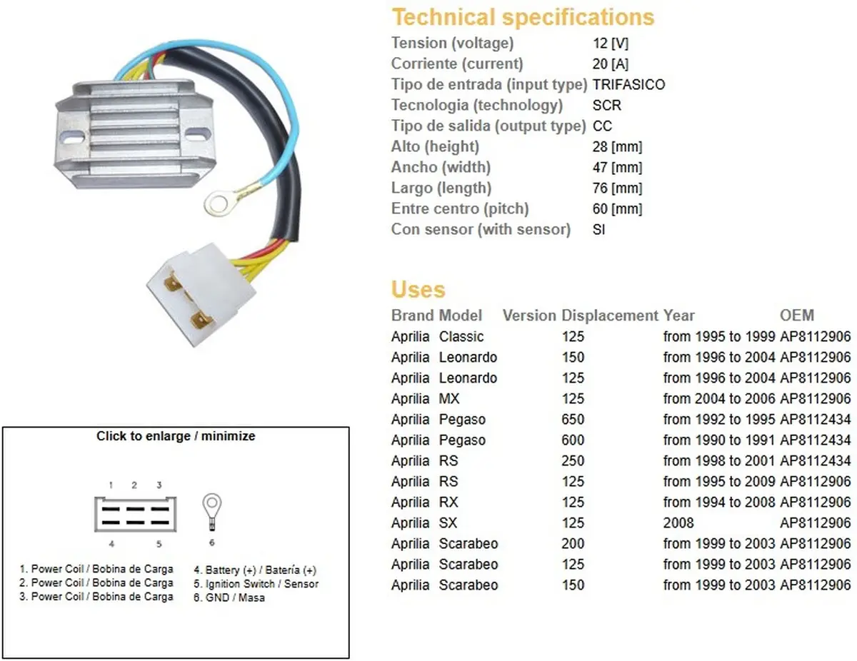 DZE regulátor napětí APRILIA PEGASO 600/650 90-95; RS 125/250 95-09; RX 125 94-08; LEONARDO; SCARABEO (ESR087) (DZE regulátor napětí APRILIA PEGASO)