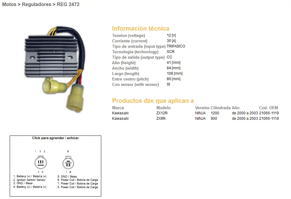 DZE regulátor napětí KAWASAKI ZX-9R 00-03; ZX 12R 00-03 (35A) (21066-1119) (ESR516) (DZE regulátor napětí KAWASAKI ZX-9R 00-03; ZX 12R 00-03 (35A))