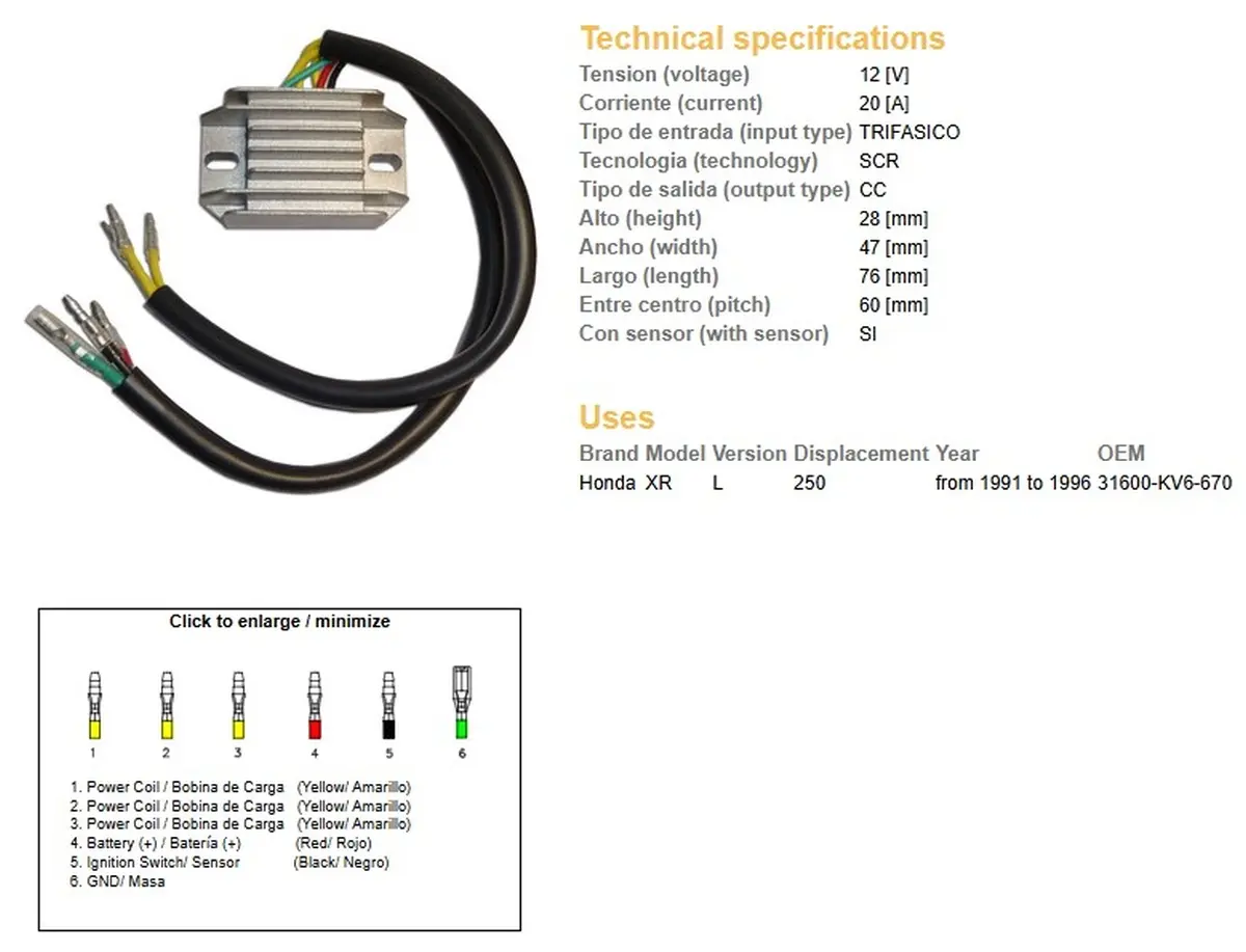 DZE regulátor napětí HONDA XR 250L 91-96 (31600-KV6-670) (12V/20A) ( )
