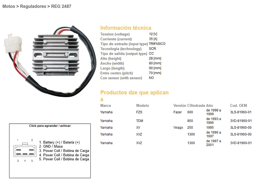 DZE regulátor napětí YAMAHA FZS 600 FAZER 98-99; TDM 850 93-96; XVZ 1300 96-01 (35A) (ESR360) (DZE regulátor napětí YAMAHA FZS 600 FAZER 98-99; TDM)