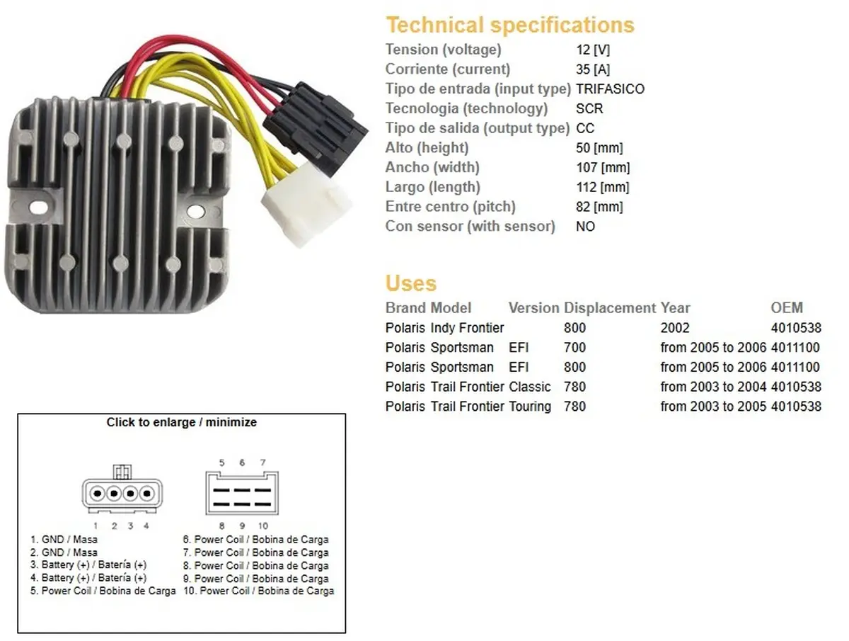 DZE regulátor napětí POLARIS SPORTSMAN EFI 700/780/800 05-06 (12V/35A) (4011100, 4010538) (ESR819) (DZE regulátor napětí POLARIS SPORTSMAN EFI)