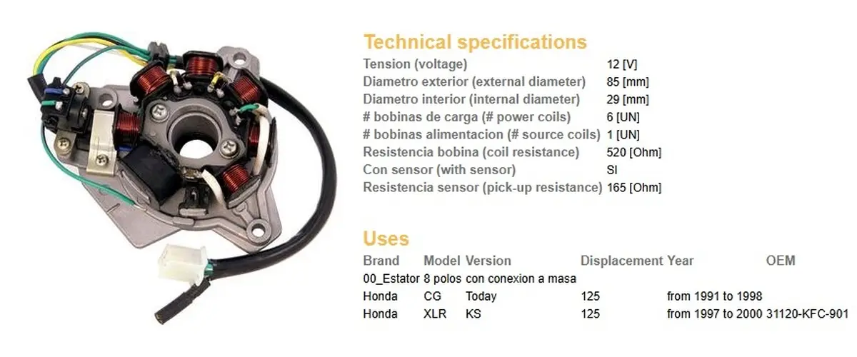 DZE stator alternátoru HONDA XLR 125 97-00; CG 125 91-98 (31120-KFC-901) (DZE stator alternátoru HONDA XLR 125 97-00; CG 125 91-98 (31120-KFC-901))