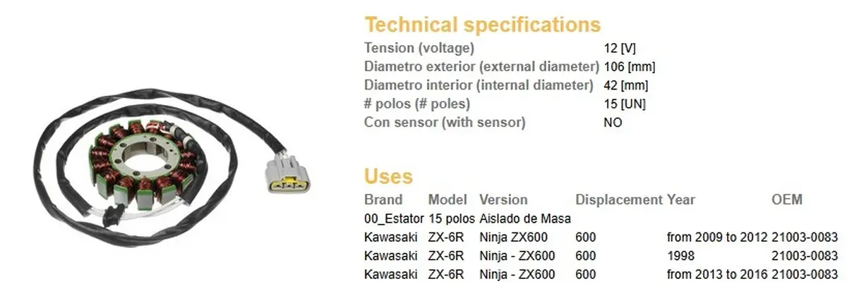 DZE stator (vinutí) alternátoru KAWASAKI ZX-6R NINJA 09-16 ( 21003-0083) (DZE stator (vinutí) alternátoru KAWASAKI ZX-6R NINJA 09-16 ( 21003-0083))