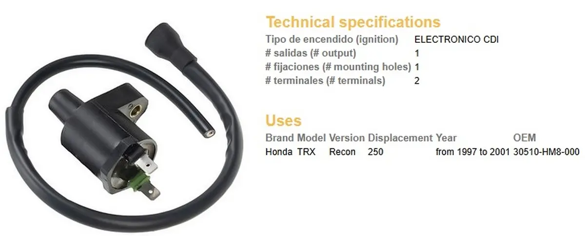 DZE zapalovací cívka HONDA TRX 250 RECON 97-01 (30510-HM8-000) (DZE zapalovací cívka HONDA TRX 250 RECON 97-01 (30510-HM8-000))