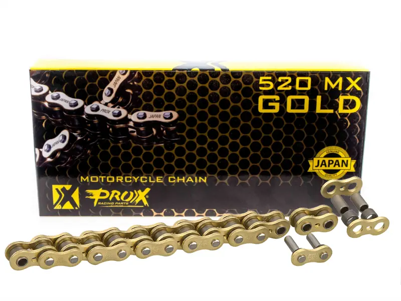 PROX hnací řetěz 520 MX GOLD (bez O-kroužků) 120 článků barva zlatá (rozpojený + spojka) (PROX hnací řetěz 520 MX GOLD (bez O-kroužků) 120 článků)