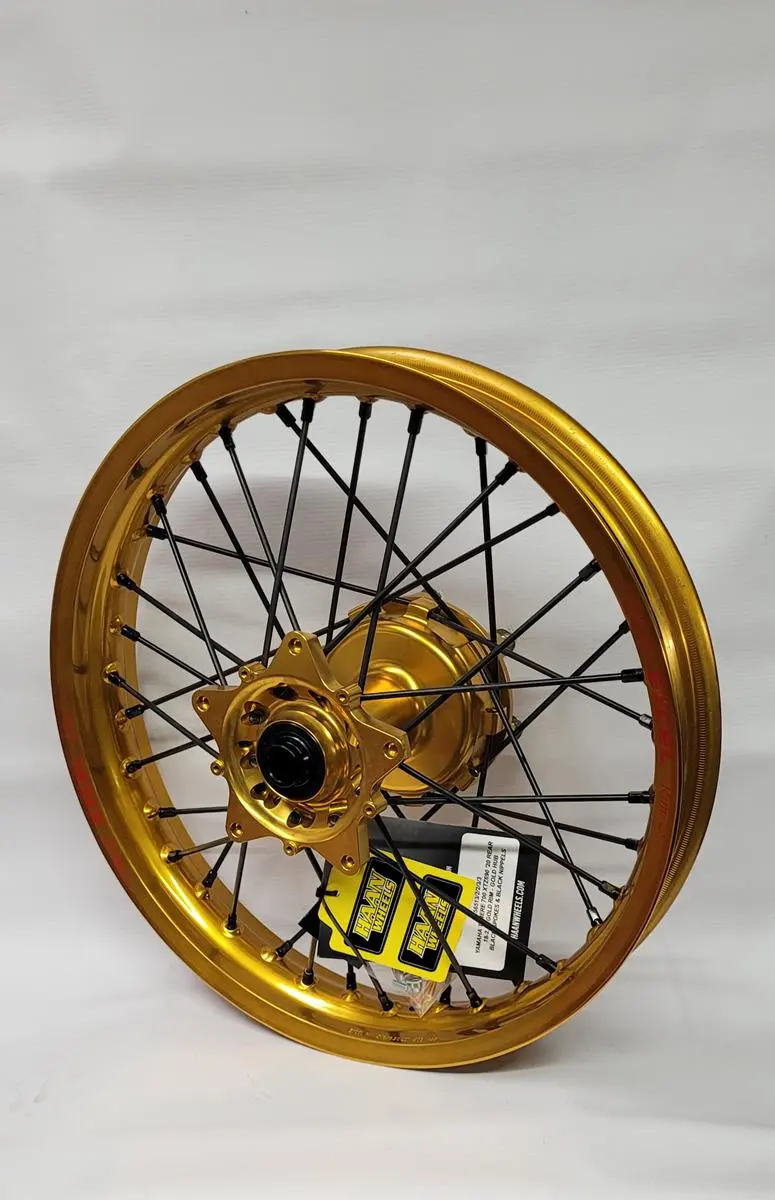 HAAN WHEELS (EXCEL) kompletní zadní kolo 18 palců 18 x 2.50 (ráfek EXCEL) YAMAHA XTZ 700 TENERE (690) '20-, zlatý ráfek / černé dráty / zlatá náboj /