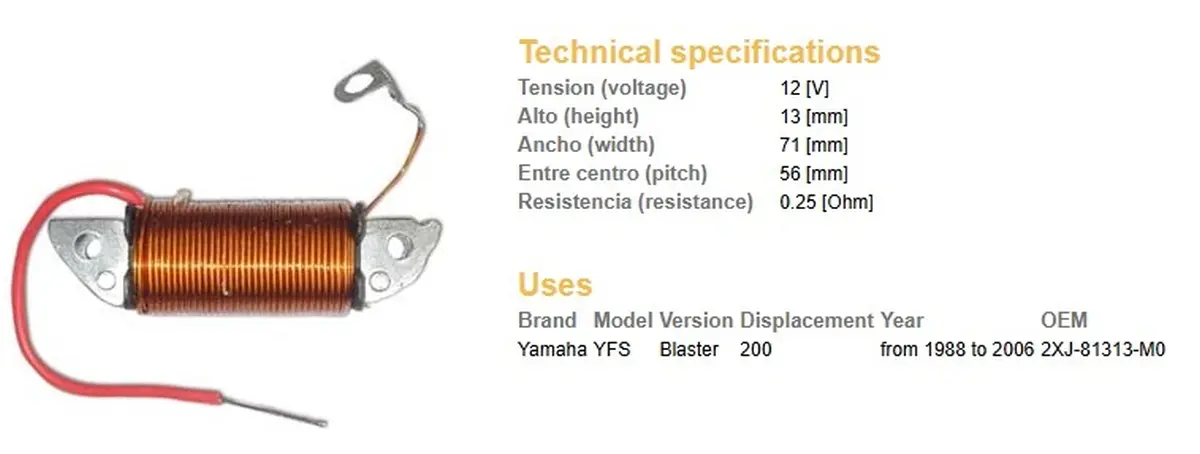 DZE nabíjecí cívka YAMAHA YFS 200 BLASTER '88-'06 (2XJ-81313-M0) (DZE nabíjecí cívka YAMAHA YFS 200 BLASTER '88-'06 (2XJ-81313-M0))