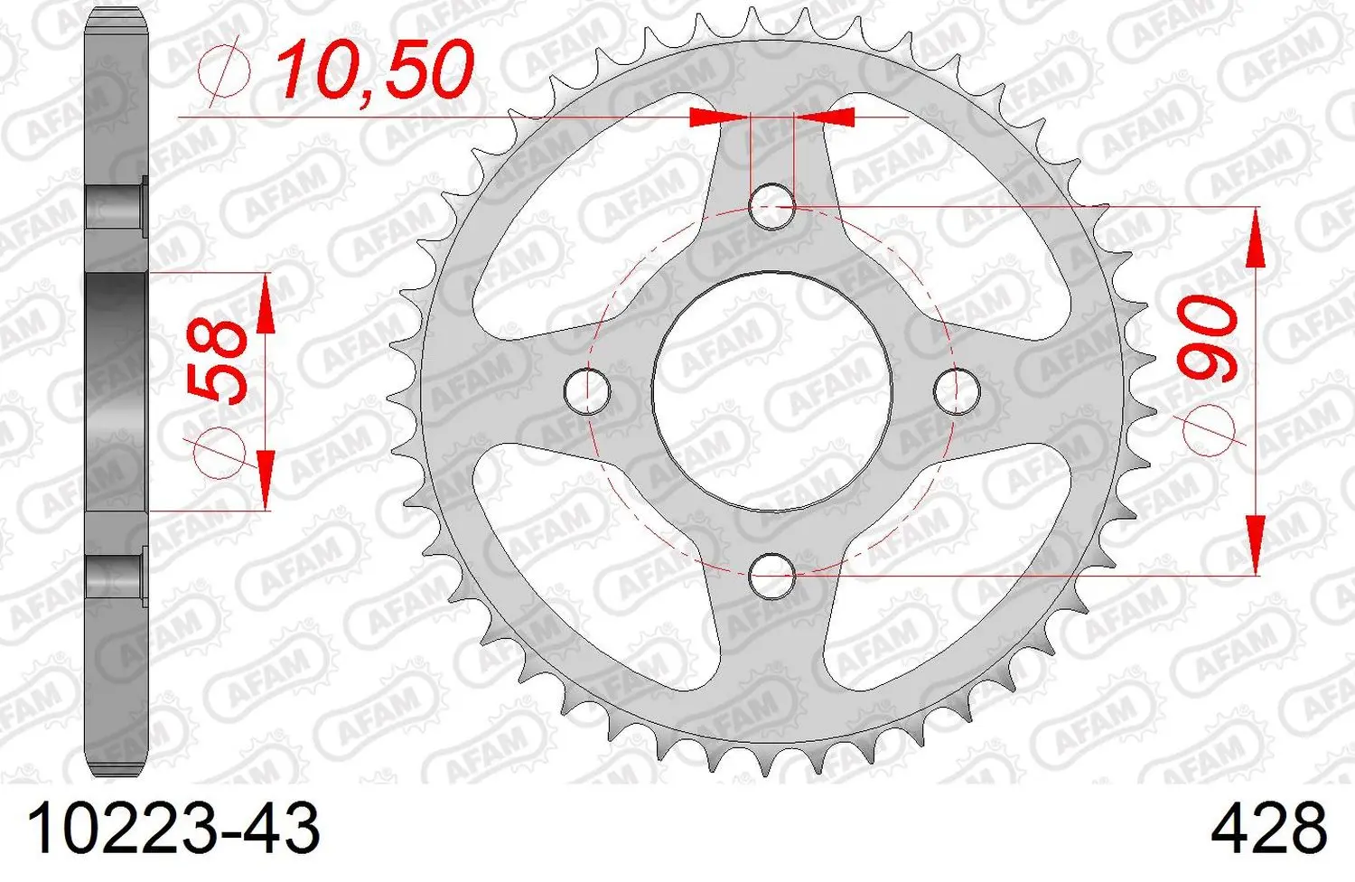 AFAM řetězové kolečko zadní 269 43 HONDA CG 125 '02-'05, CM 125 '82-'97, CB 125T '82-'88, DAELIM VC 125 '96-'99 (JTR269.43) (řetěz 428) (AFAM)