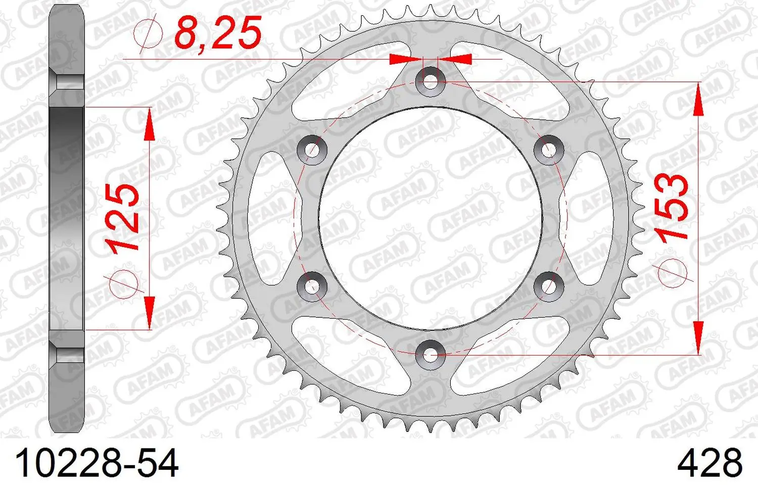 AFAM řetězové kolečko zadní 4547 54 HONDA XR 125L '03-'07 (JD19) (JTR1258.54) (řetěz 428) (AFAM řetězové kolečko zadní 4547 54 HONDA XR 125L '03-'07)