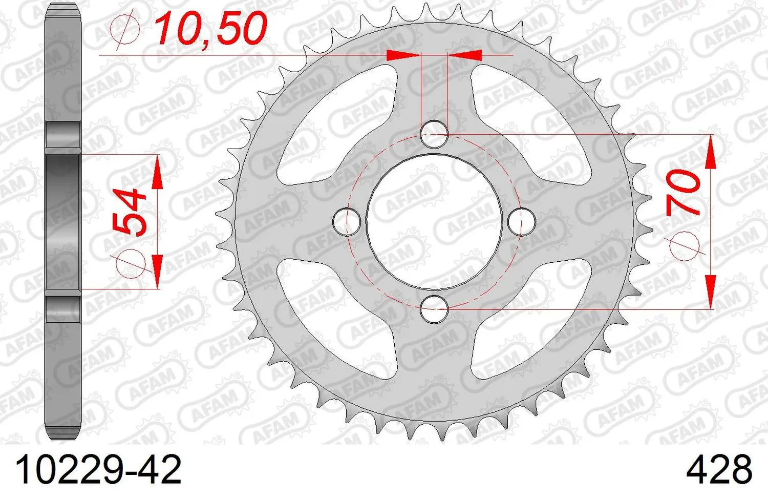 AFAM řetězové kolečko zadní 4304 42 HONDA CBR 125 '04-'10 (JC34/39) (JTR1206.42) (řetěz 428) (AFAM řetězové kolečko zadní 4304 42 HONDA CBR 125)