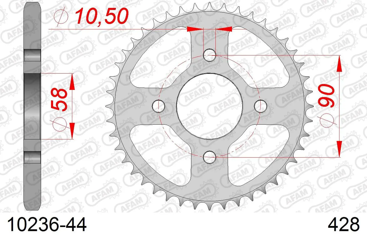 AFAM řetězové kolečko zadní 4669 44 HONDA CBR 125 11-17 (JTR1221.44) (řetěz 428) otvor pro šroub 10,5 ( )