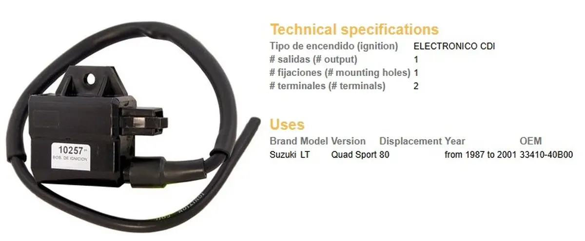 DZE zapalovací cívka SUZUKI LT 80 QUAD SPORT 87-01 (33410-40B00) (DZE zapalovací cívka SUZUKI LT 80 QUAD SPORT 87-01 (33410-40B00))