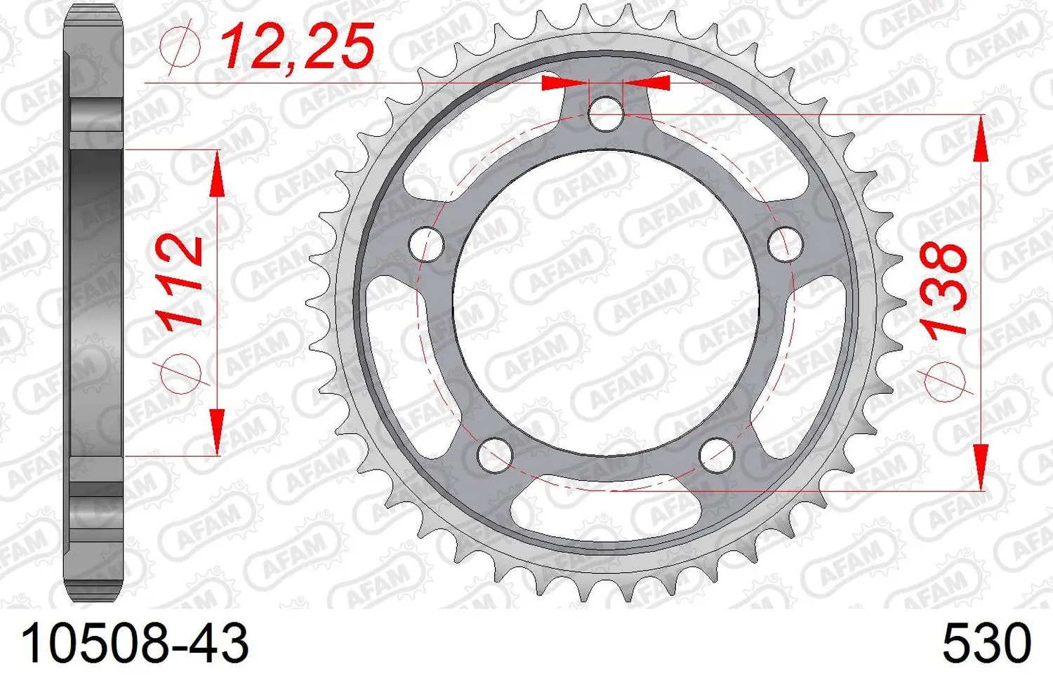 AFAM řetězové kolečko zadní 408 43 HONDA CBR 600F '91-'96, CBF 1000 '06-'10 (SC58) (JTR302.43) (řetěz 530) (AFAM řetězové kolečko zadní 408 43 HONDA)