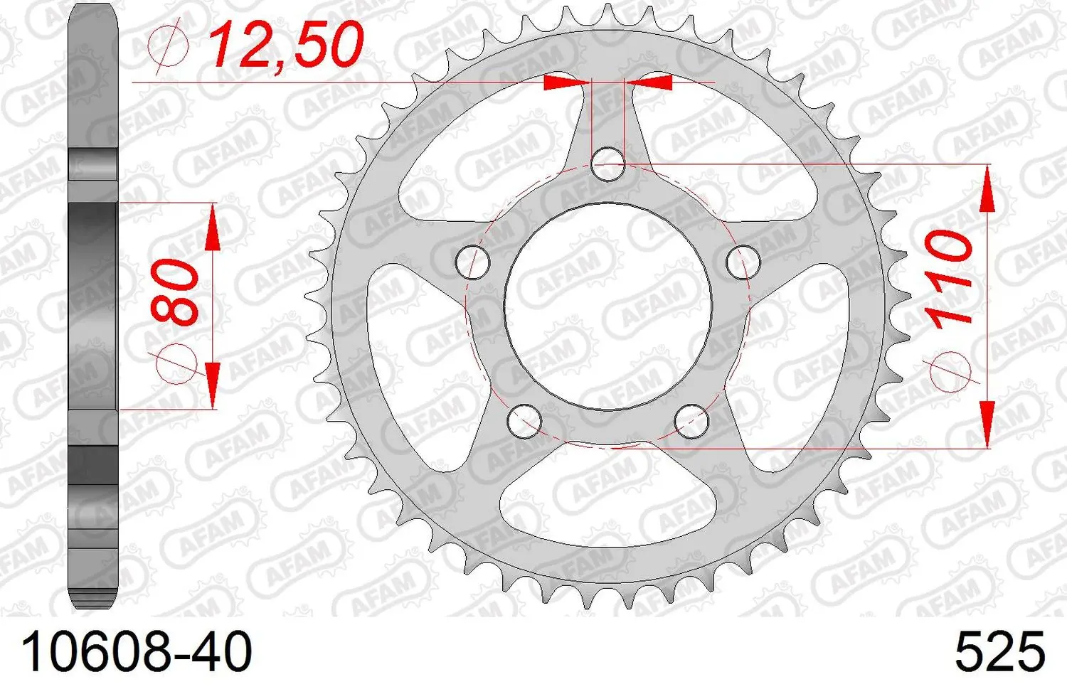 AFAM řetězové kolečko zadní 4350 40 HONDA CB 500 '94-'03, CB 750F '93-'03 (JTR1332.40) (řetěz 525) (AFAM řetězové kolečko zadní 4350 40 HONDA CB 500)