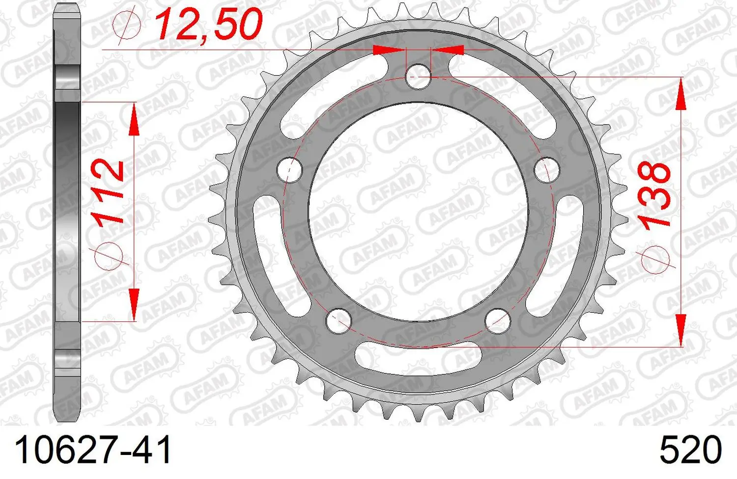 AFAM řetězové kolečko zadní 4384 41 HONDA CB 500F/X '13-'19, CBR 500R '13-'21 (JTR1316.41) (řetěz 520) (AFAM řetězové kolečko zadní 4384 41 HONDA CB)