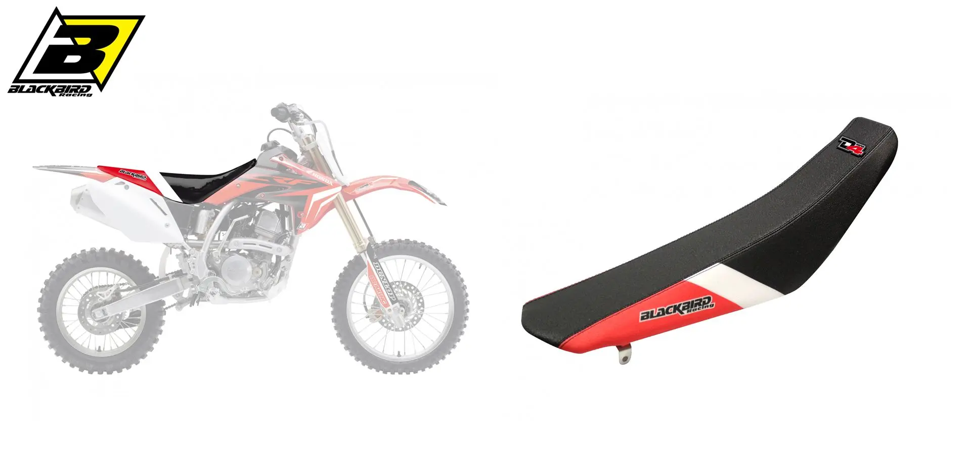 BLACKBIRD potah sedla HONDA CRF 150R 07-23 DREAM 4 barva černá/bílá/červená (BLACKBIRD potah sedla HONDA CRF 150R 07-23 DREAM 4 barva)