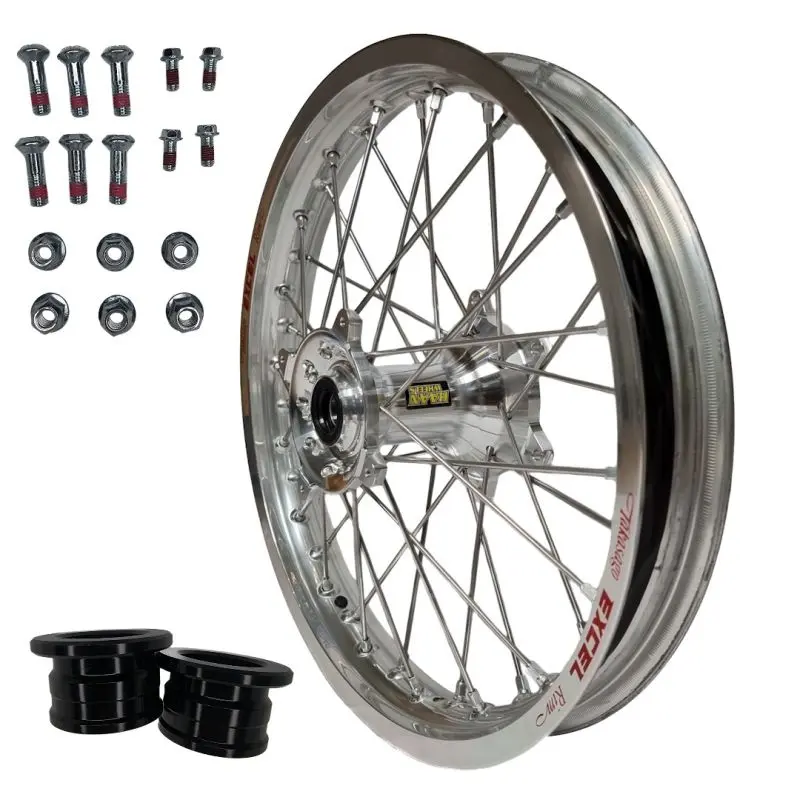REX WHEELS (EXCEL) kompletní zadní kolo 18 palců 18-2,15 HONDA CRF 250 '02-'13 CRF 450 '02-'12 CRF 250/450X '04-'17, stříbrný ráfek / stříbrný náboj /