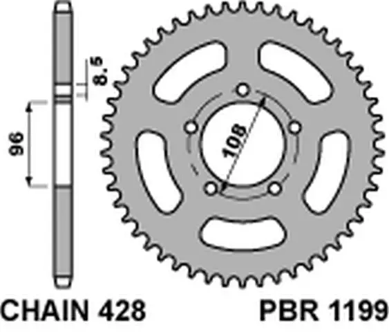 PBR řetězové kolo zadní 1199 49 C45 MZ 125 RT/SM (řetěz 428) (PBR řetězové kolo zadní 1199 49 C45 MZ 125 RT/SM (řetěz 428))