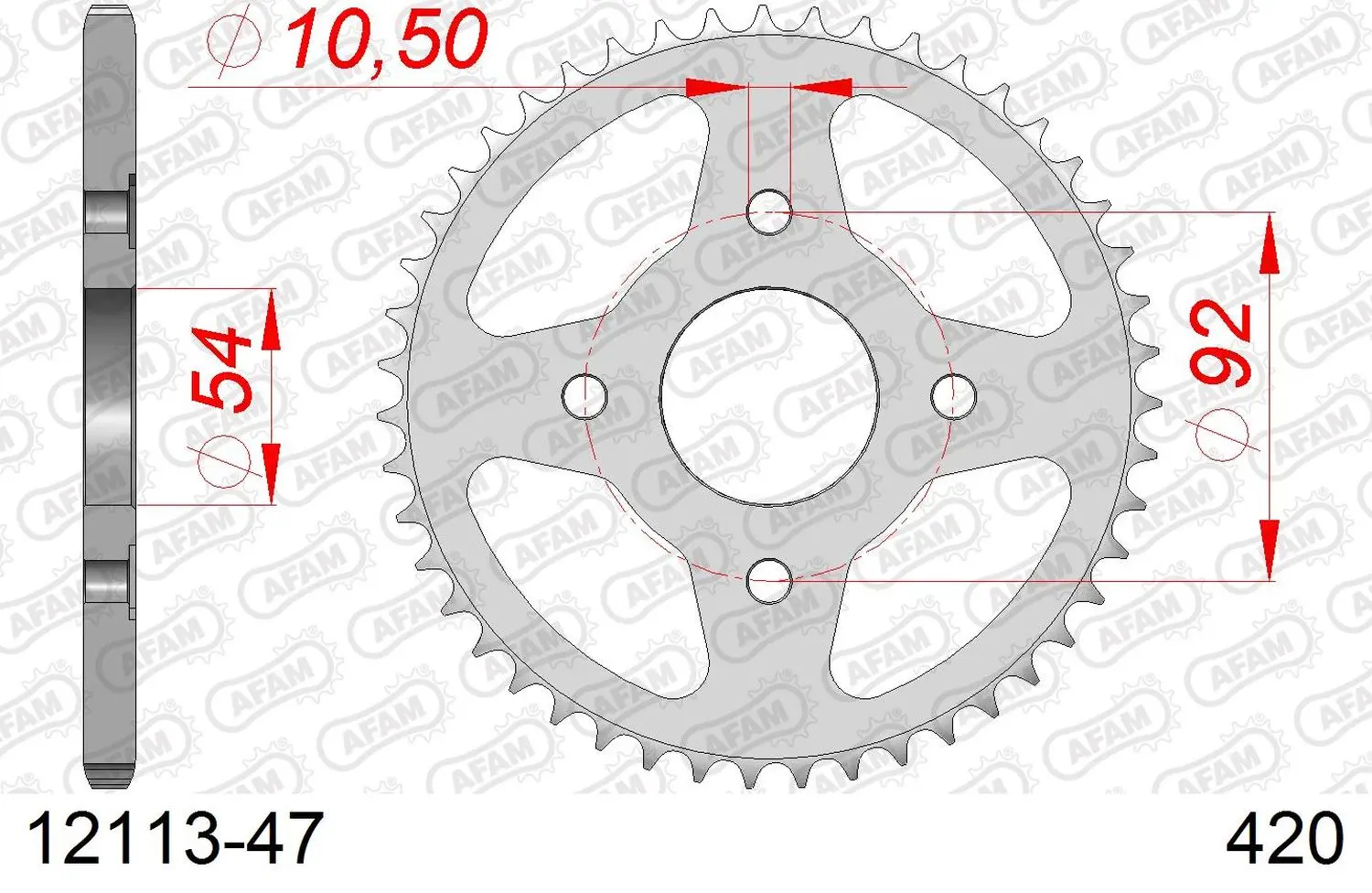 AFAM řetězové kolečko zadní 4570 47 YAMAHA TZR 50 / X-POWER '96-'06, MBK X-POWER 50 '00-'06 (JTR1078.47) (řetěz 420) ( )
