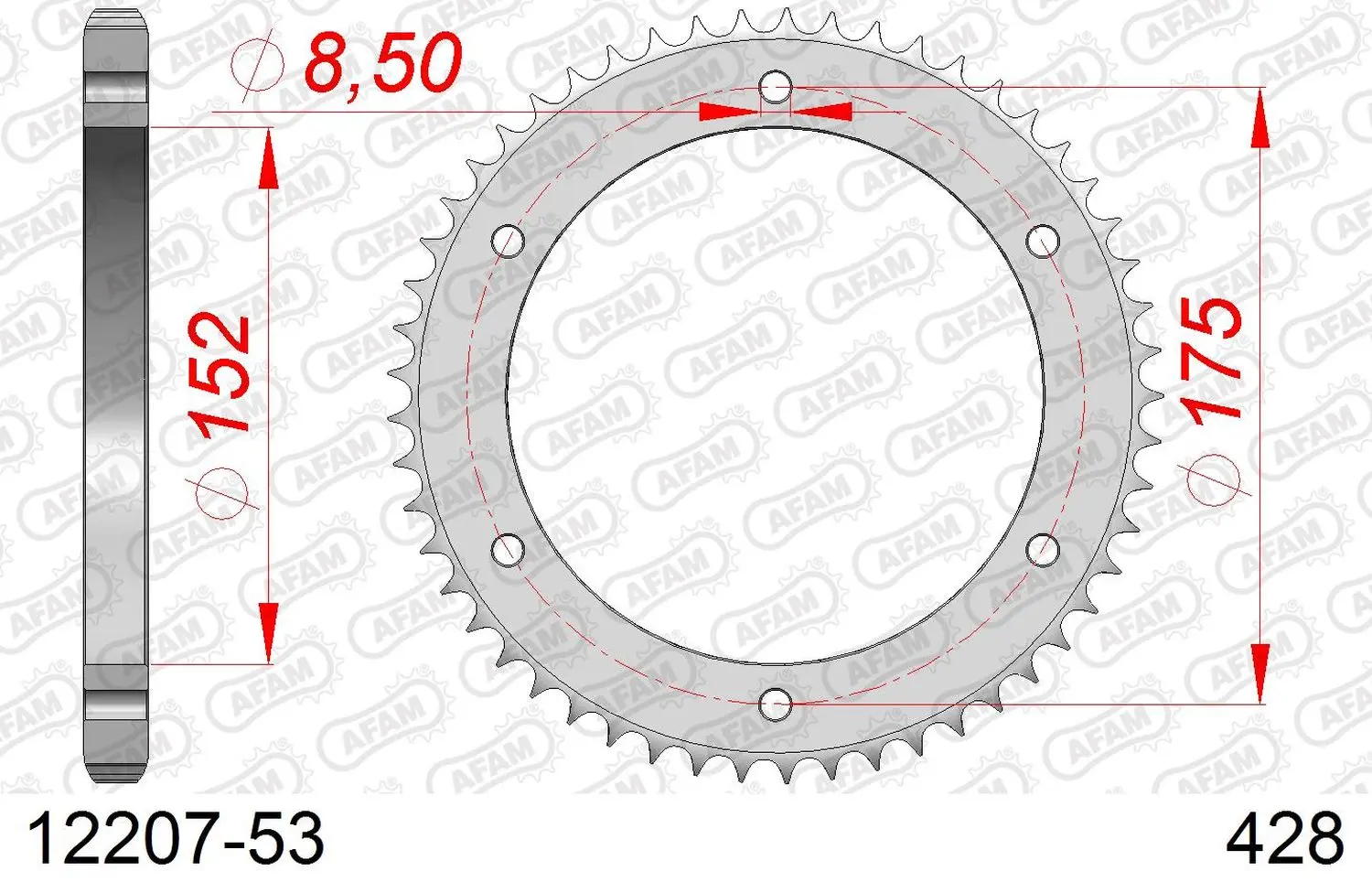 AFAM řetězové kolečko zadní 844 53 YAMAHA DT 125R/RE 99-06 (JTR839.53) (řetěz 428) (AFAM řetězové kolečko zadní 844 53 YAMAHA DT 125R/RE 99-06)