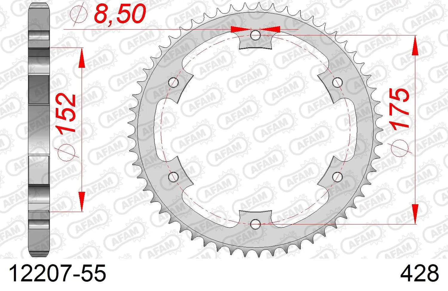 AFAM řetězové kolečko zadní 844 55 YAMAHA DT 125R/RE 99-06 (JTR839.55) (řetěz 428) (AFAM řetězové kolečko zadní 844 55 YAMAHA DT 125R/RE 99-06)