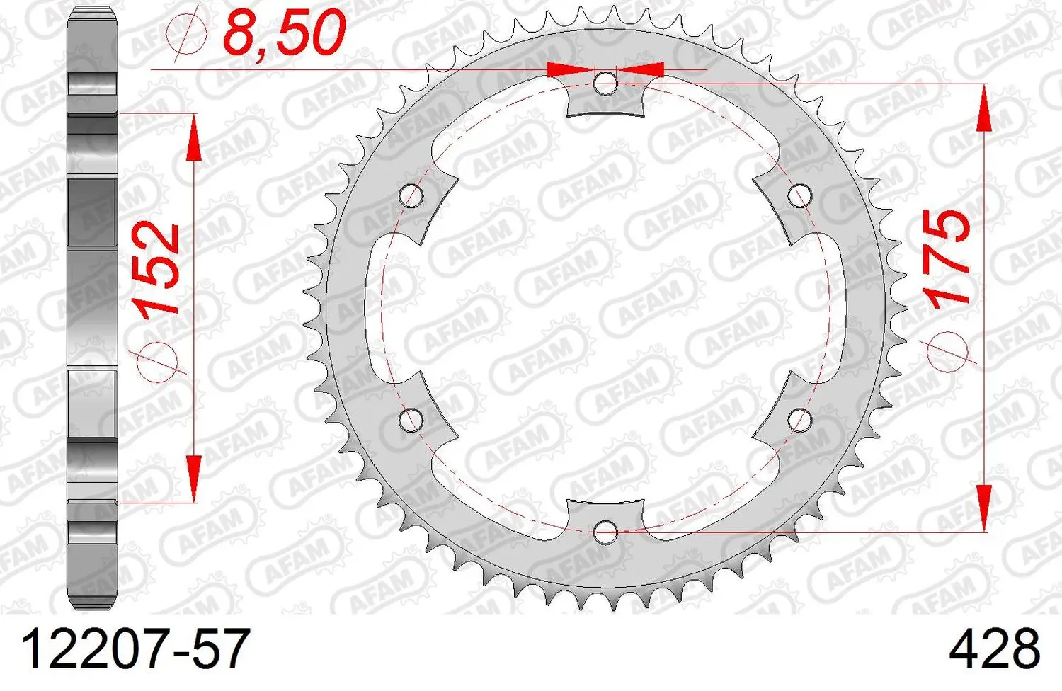 AFAM řetězové kolečko zadní 844 57 YAMAHA DT 125R/RE 99-06 (JTR839.57) (řetěz 428) (AFAM řetězové kolečko zadní 844 57 YAMAHA DT 125R/RE 99-06)