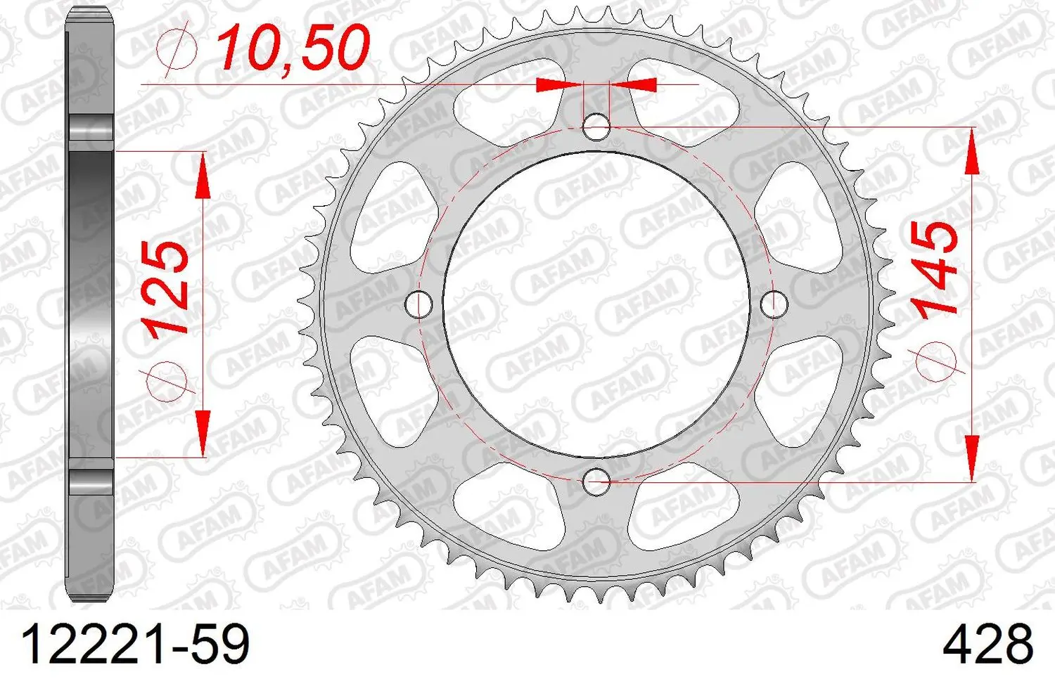 AFAM řetězové kolečko zadní 4482 59 YAMAHA XVS 125 DRAG STAR '00-04, XVS 250 DRAG STAR '01-04' (JTR1874.59) (řetěz 428) (AFAM řetězové kolečko zadní)