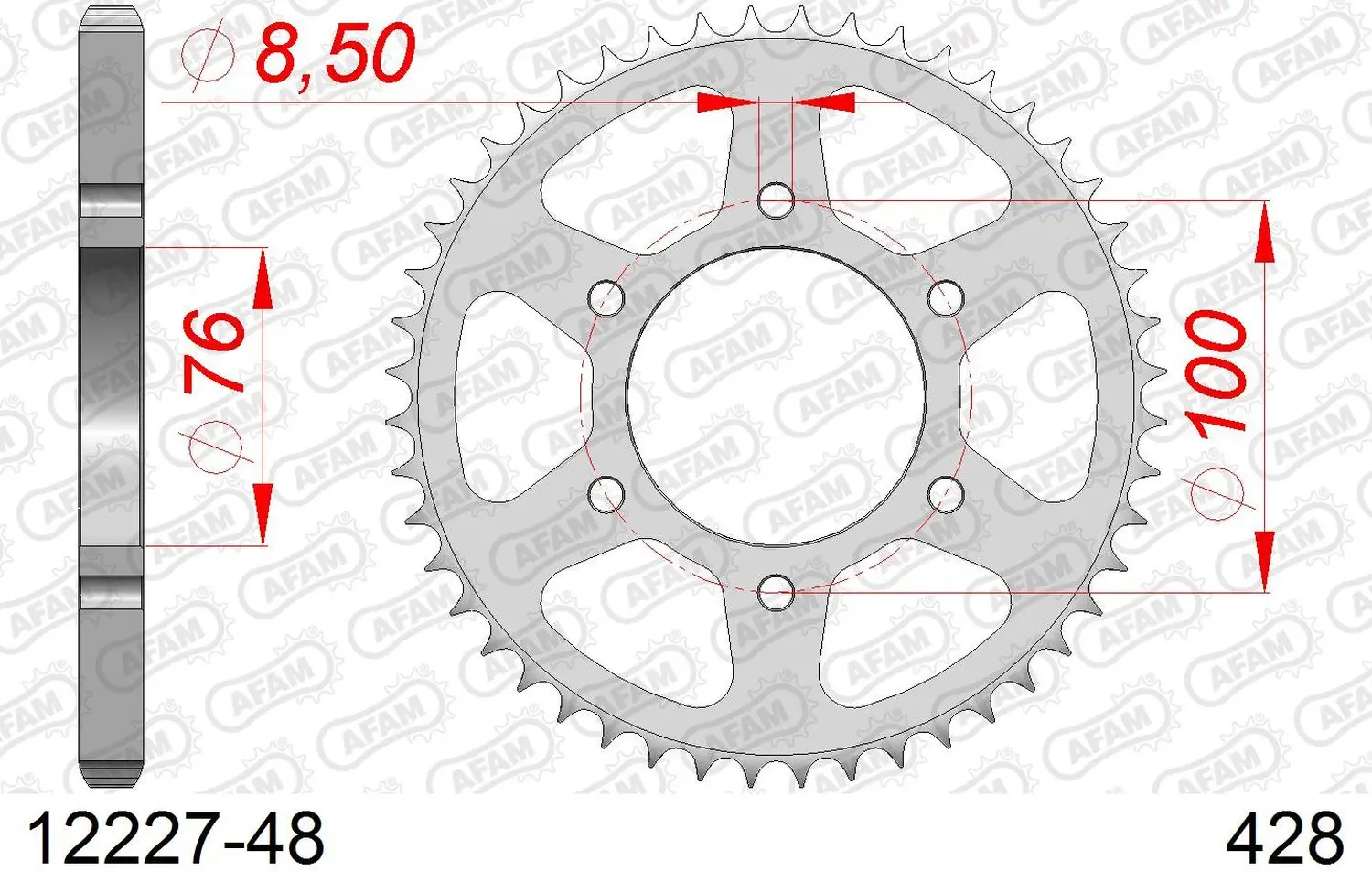 AFAM řetězové kolečko zadní 4513 48 YAMAHA YZF 125R '08-'18, MT 125 15-19 (JTR1844.48) (řetěz 428) (AFAM řetězové kolečko zadní 4513 48 YAMAHA YZF)