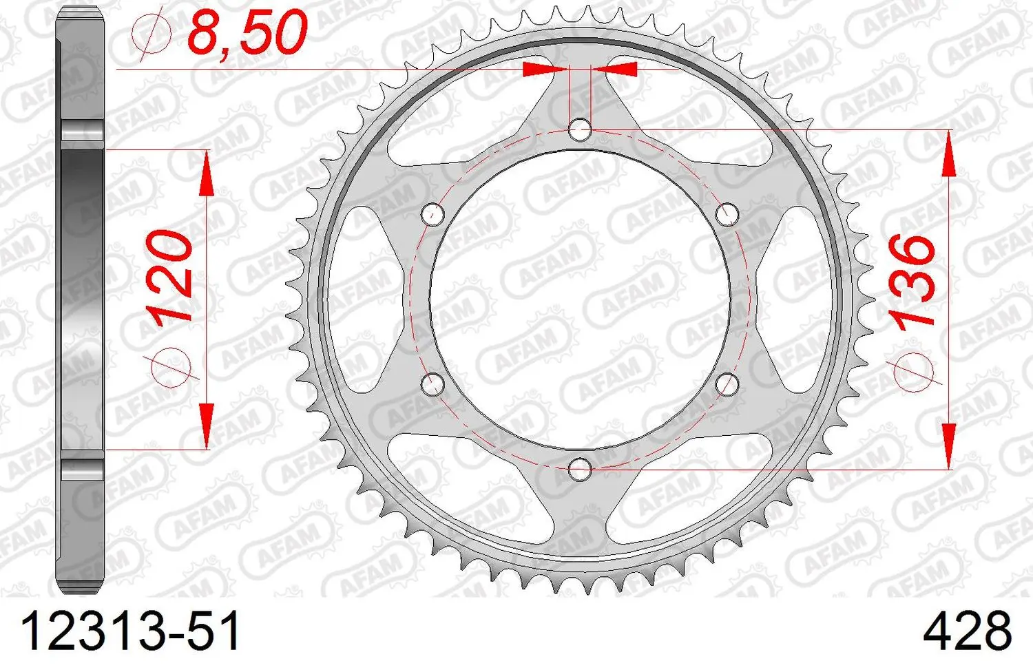 AFAM řetězové kolečko zadní 4324 51 YAMAHA TDR 125 '93-'99 (JTR1847.51) (řetěz 428) ( )