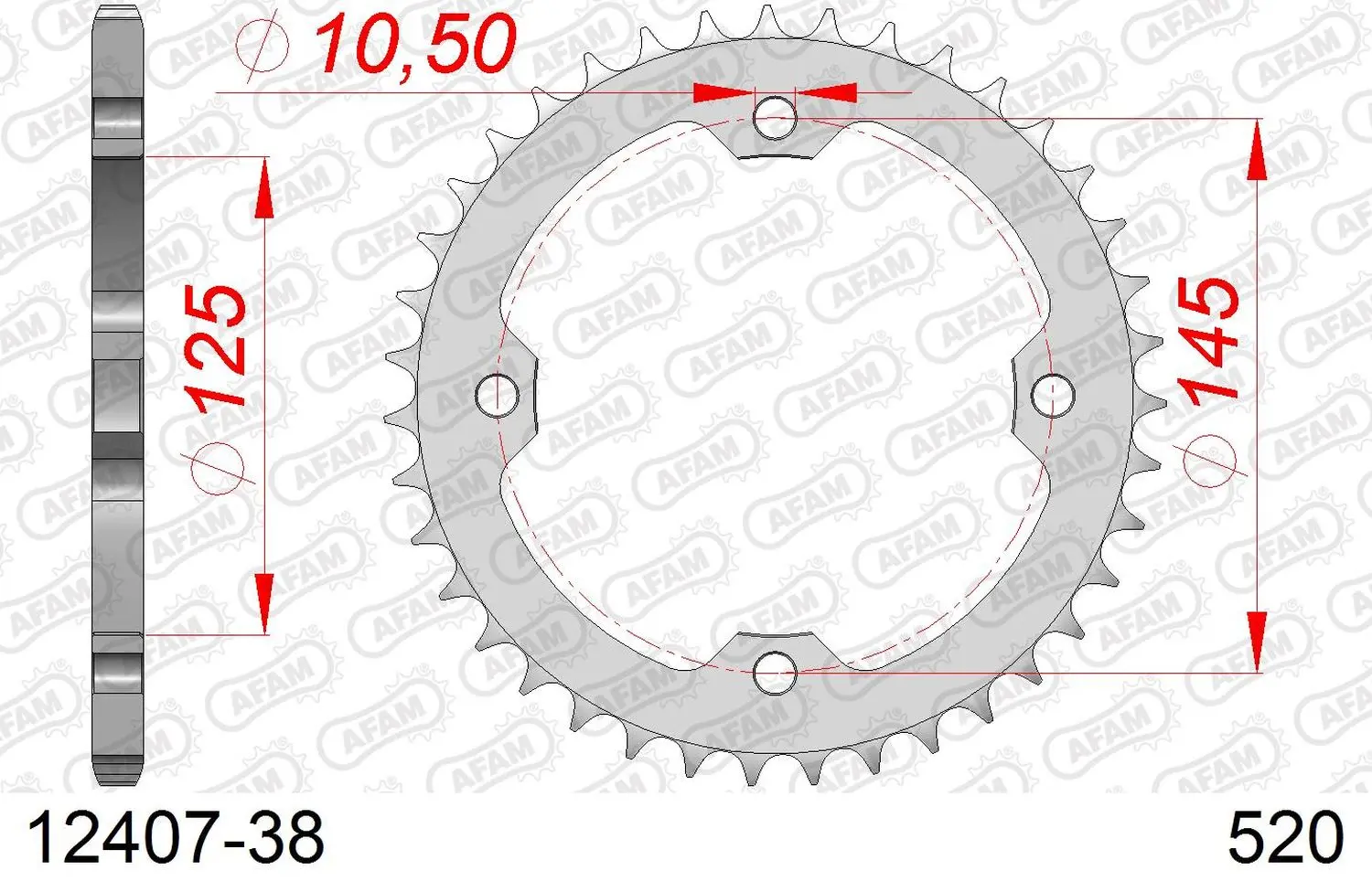 AFAM řetězové kolečko zadní 4588 38 YAMAHA YFZ 450R '09-'19, YFM 250/350/450/700 RAPTOR (JTR1857.38) (řetěz 520) (AFAM řetězové kolečko zadní 4588 38)