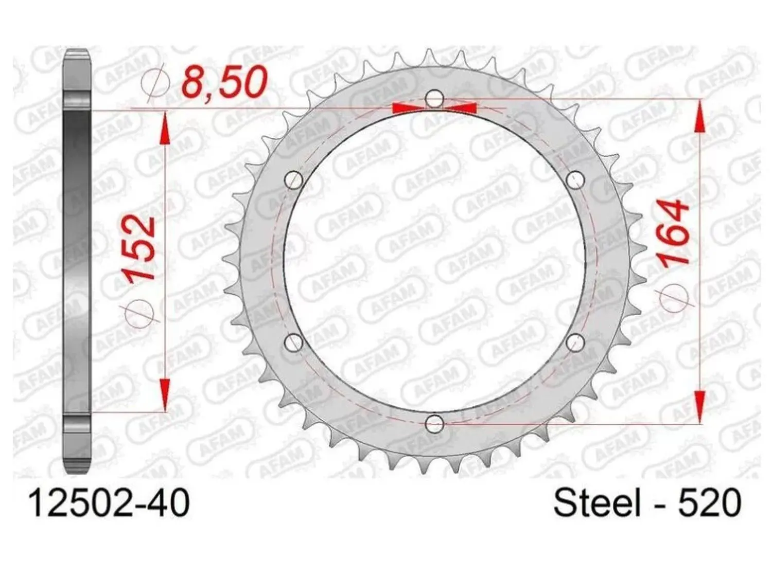 AFAM řetězové kolečko zadní 856 40 YAMAHA TT600 R '98-'03, TT600S '93-'95, YFS 200 '88-06, YFM 350 WARRIOR '89-04, YFM 660 RAPTOR '01-05 (řetěz 520)
