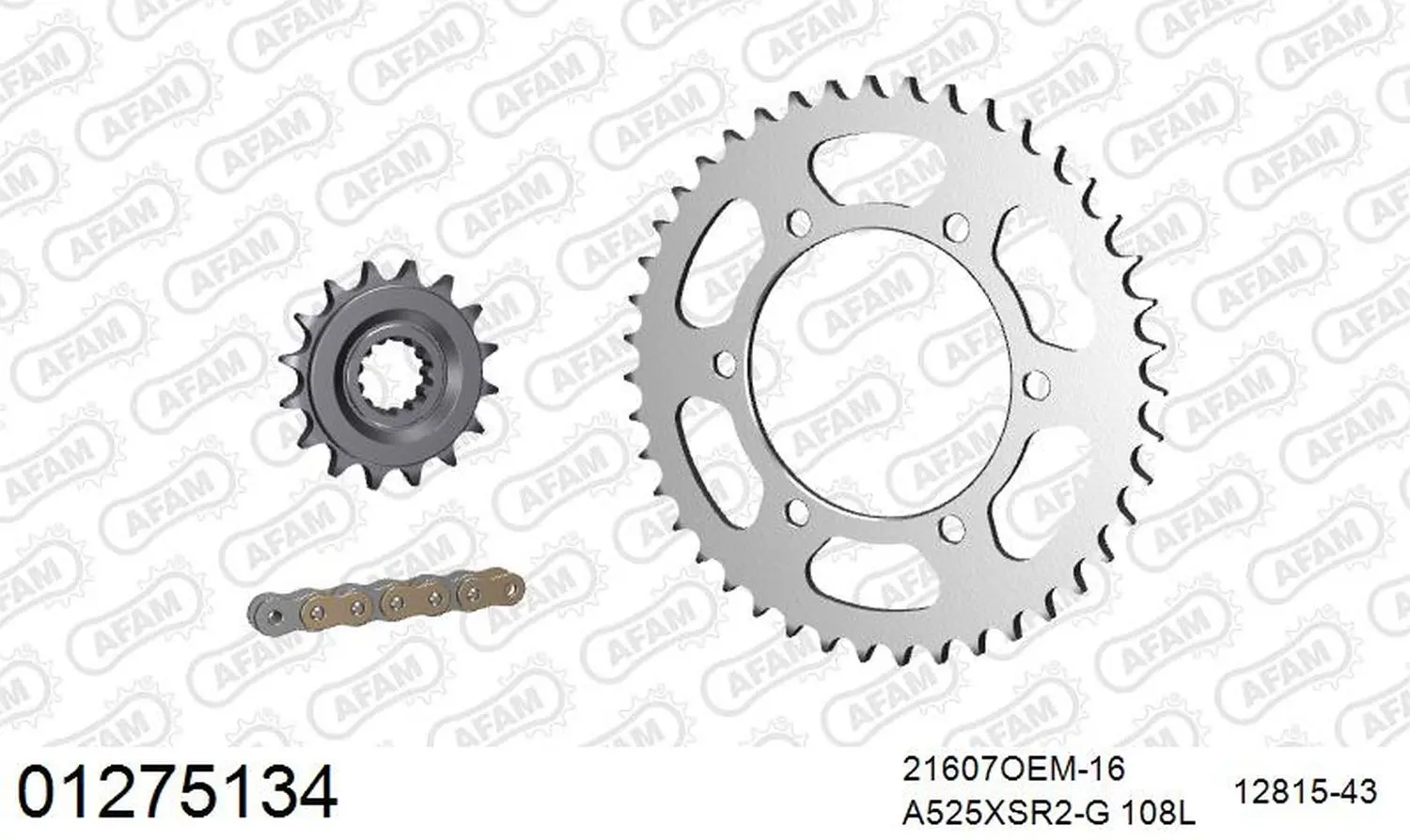 AFAM sada (komplet) pohonu RUB YAMAHA MT-07 ABS 2014-2024 (21607NR-16, 12815-43, A525XSR2-G 108L) barva zlatá ( )