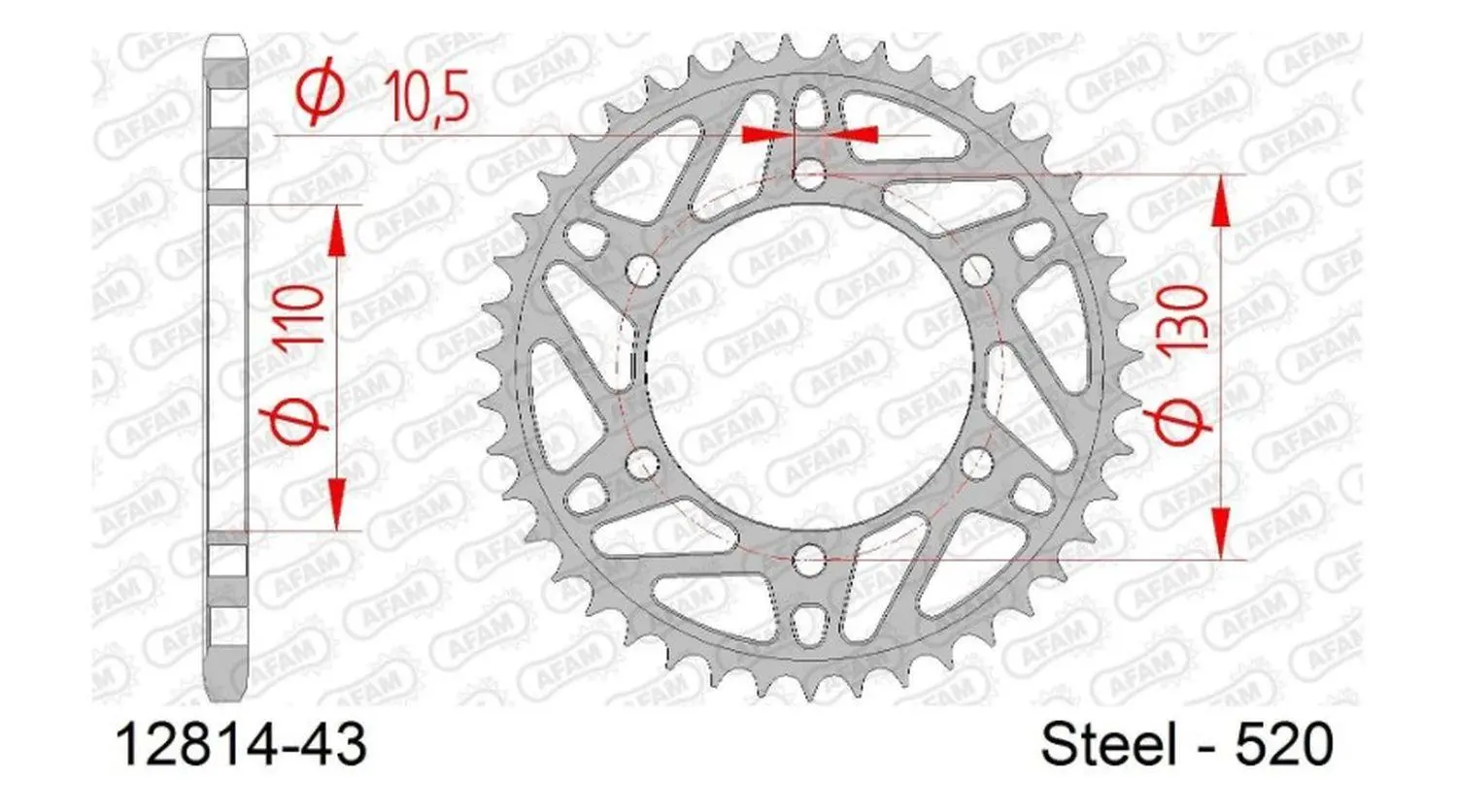 AFAM zadní řetězové kolečko 504 43 KAWASAKI NINJA 250 09-11 (řetěz 520) (JTR486.43) (AFAM zadní řetězové kolečko 504 43 KAWASAKI NINJA 250 09-11)