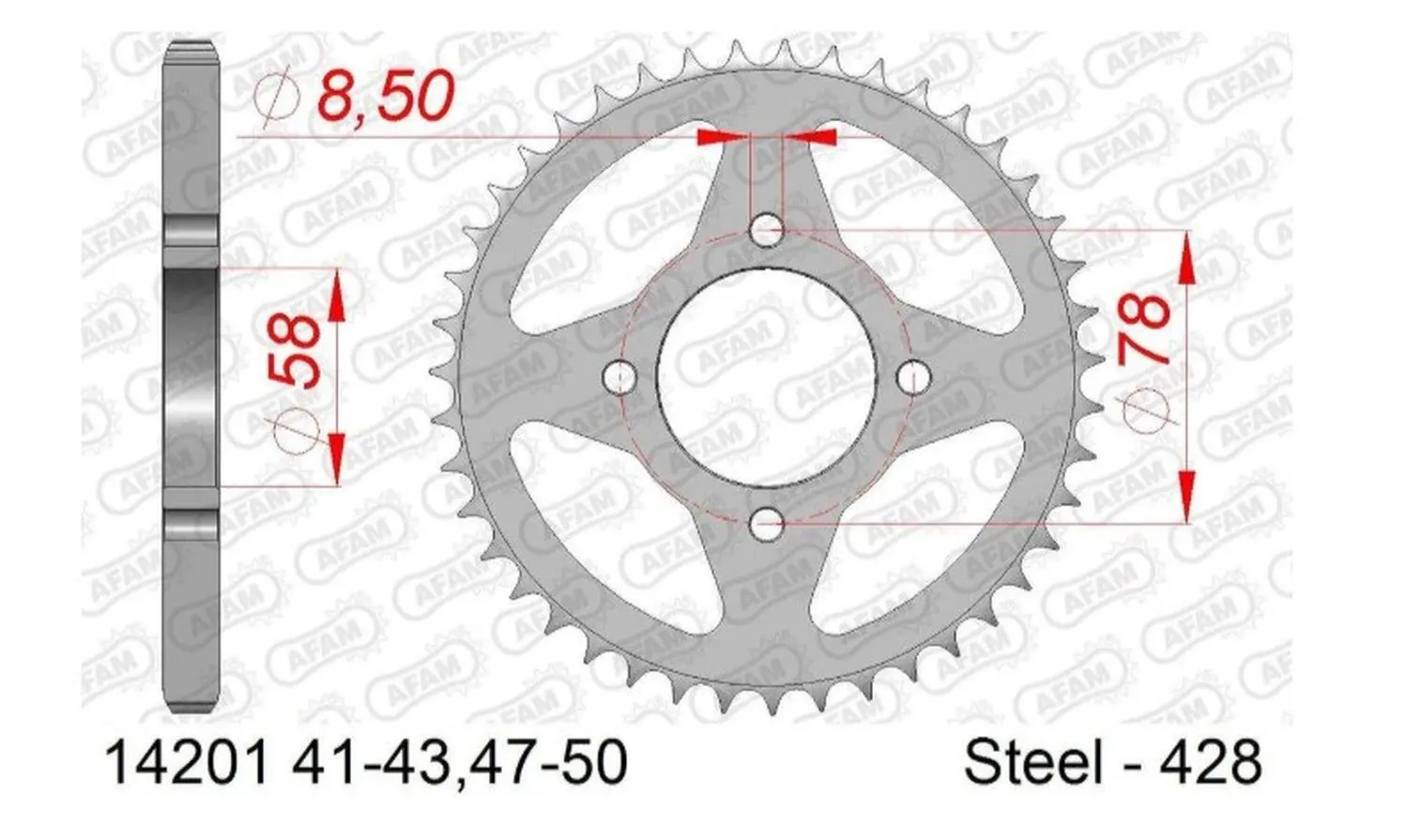 AFAM zadní řetězové kolečko 810 48 SUZUKI RG 80 88-93, HYOSUNG 125 (řetěz 428) (JTR810.48) (AFAM zadní řetězové kolečko 810 48 SUZUKI RG 80 88-93,)