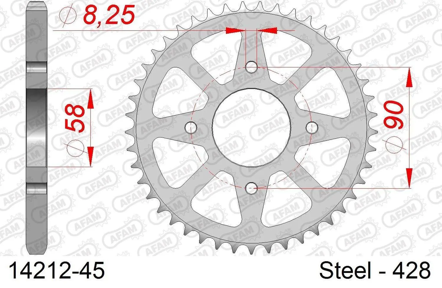 AFAM zadní řetězové kolečko 4669 45 SUZUKI GSXR 125 17-18, GSX 125 S 17-18 (řetěz 428) (otvor pro šroub 8,5mm) (JTR803.45) (AFAM zadní řetězové)