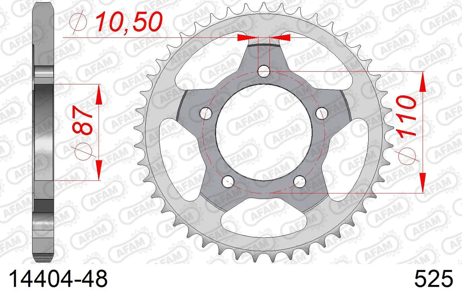 AFAM zadní řetězové kolečko 828 48 SUZUKI GSF 650 BANDIT 07-15, GSX 650 F 08-15 (JTR807.48) (řetěz 525) ( )