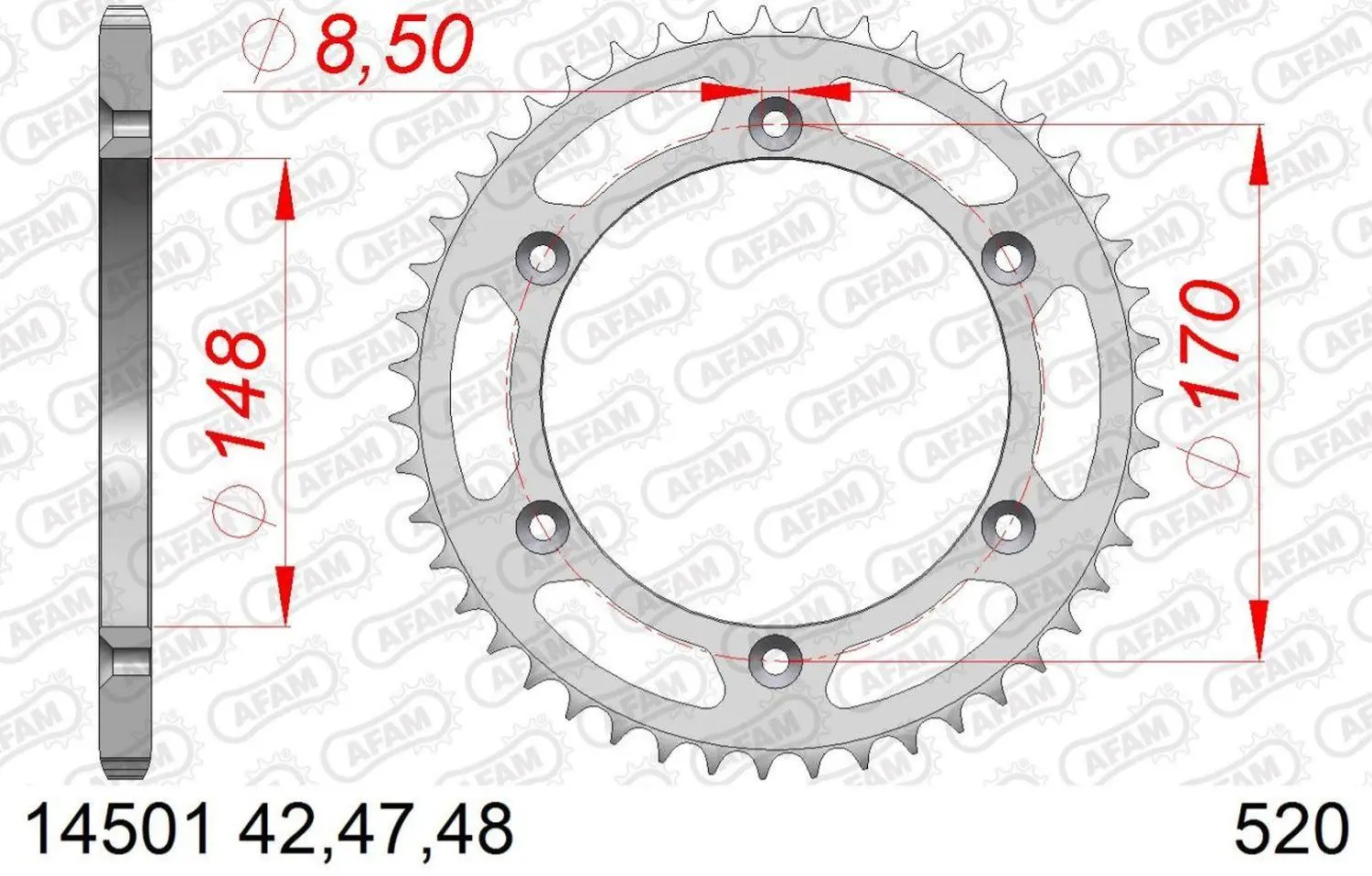 AFAM zadní řetězové kolečko 804 42 SUZUKI DR 600 (85-89), DR 650 (90-95) (řetěz 520) (JTR828.42) ( )