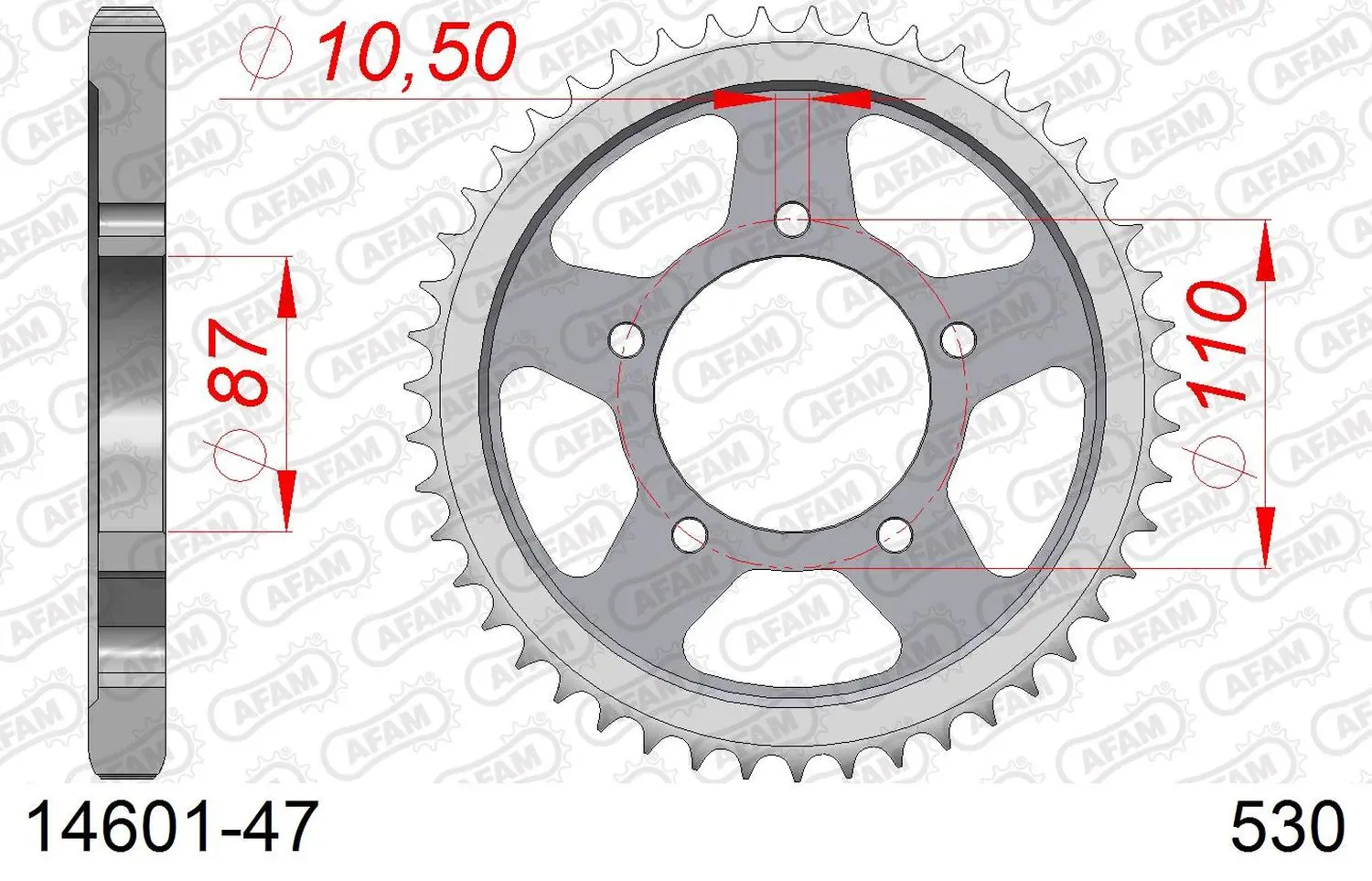 AFAM zadní řetězové kolečko 824 47 SUZUKI GSF 600 95-04, GSF 650 05-06 (JTR829.47) (řetěz 530) (AFAM zadní řetězové kolečko 824 47 SUZUKI GSF 600)