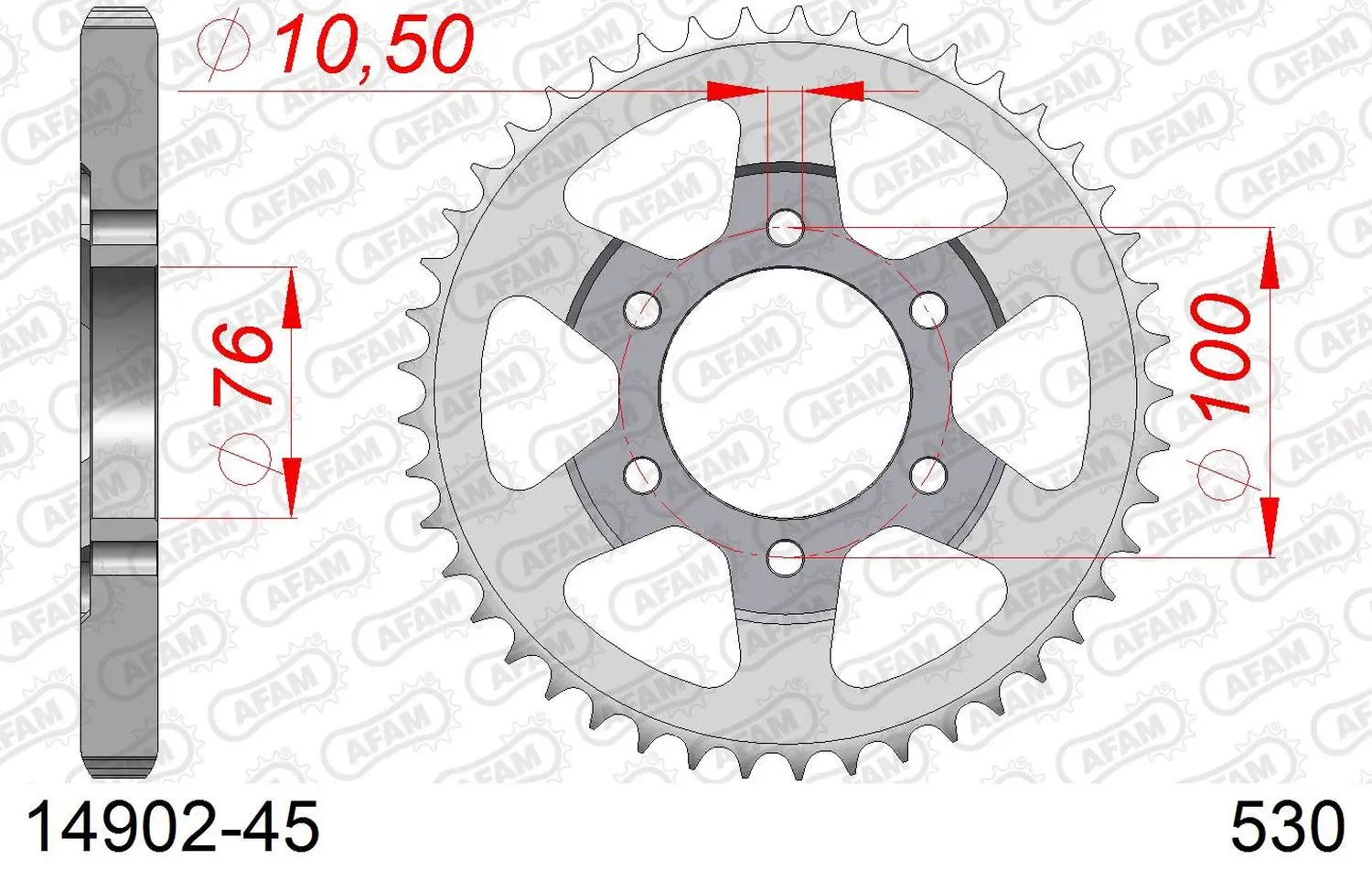 AFAM zadní řetězové kolečko 816 45 SUZUKI GSXR 1100, GSXR 750 (92-95) (JTR816.45) (řetěz 530) ( )