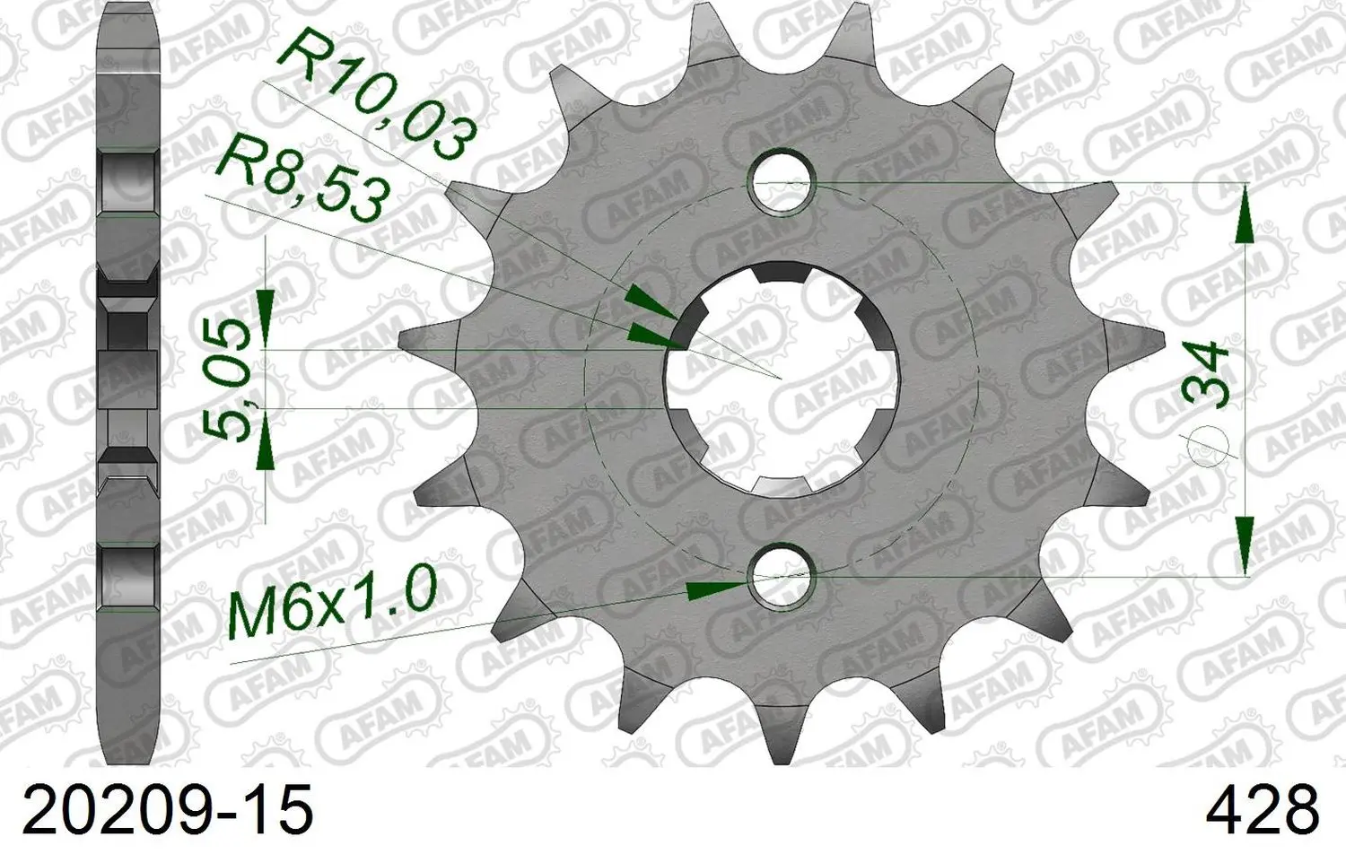 AFAM pastorek přední 2037 15 HONDA CBR 125 '04-'17, XLR 125 '98-'01, CB 125F '15-'16 (JTF1264.15) (řetěz 428) ( )